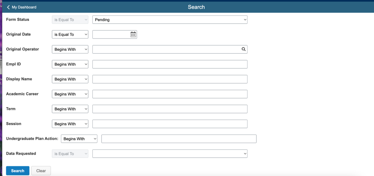 Screen shot of form status page on CalCentral, with the word "Pending" in the box next to "Form Status"