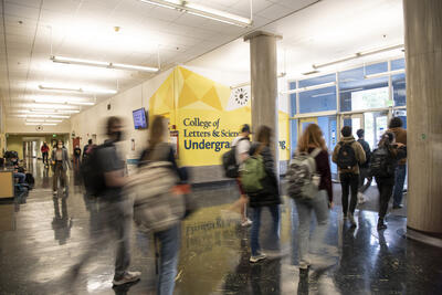 Students walking in front of L&S Advising office in Dwinelle Hall